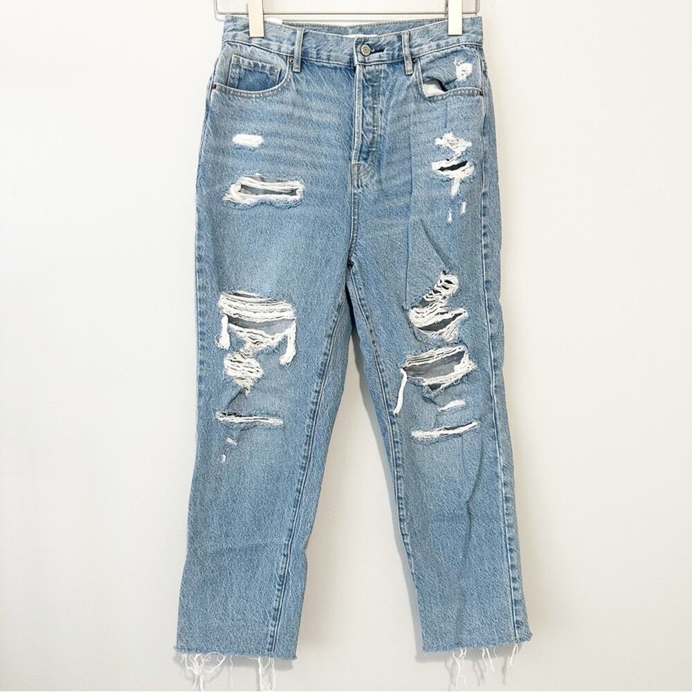 Pacsun high rise straight jeans ripped blue denim size 28 button fly cotton